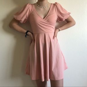 Surplice Neck Puff Sleeve Flare Dress - Small